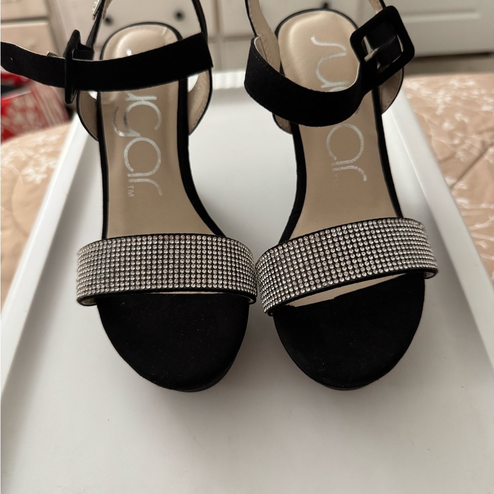 Sugar Black and Silver Heels with Elegant Design